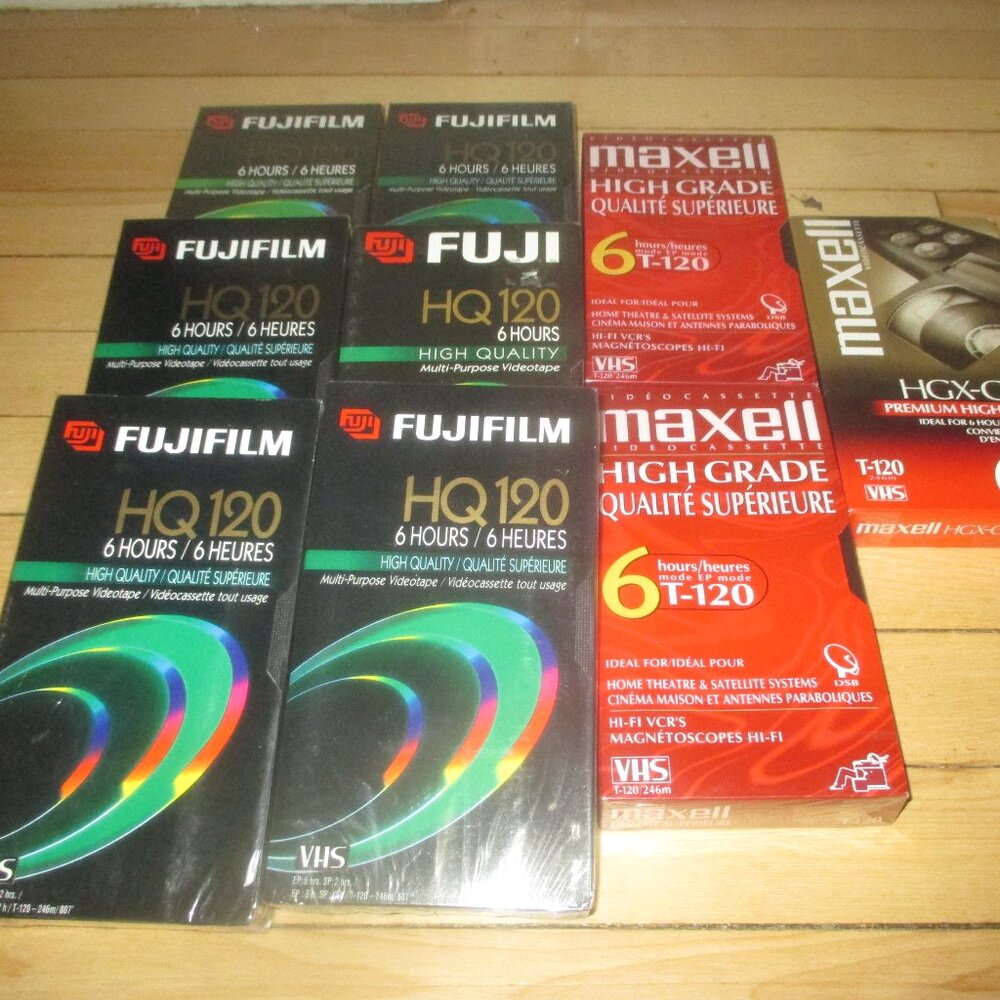 Lot of New Blank Video Cassettes Fuji HQ120x6 Maxell HGT-120sx2 / HGX-Goldx1